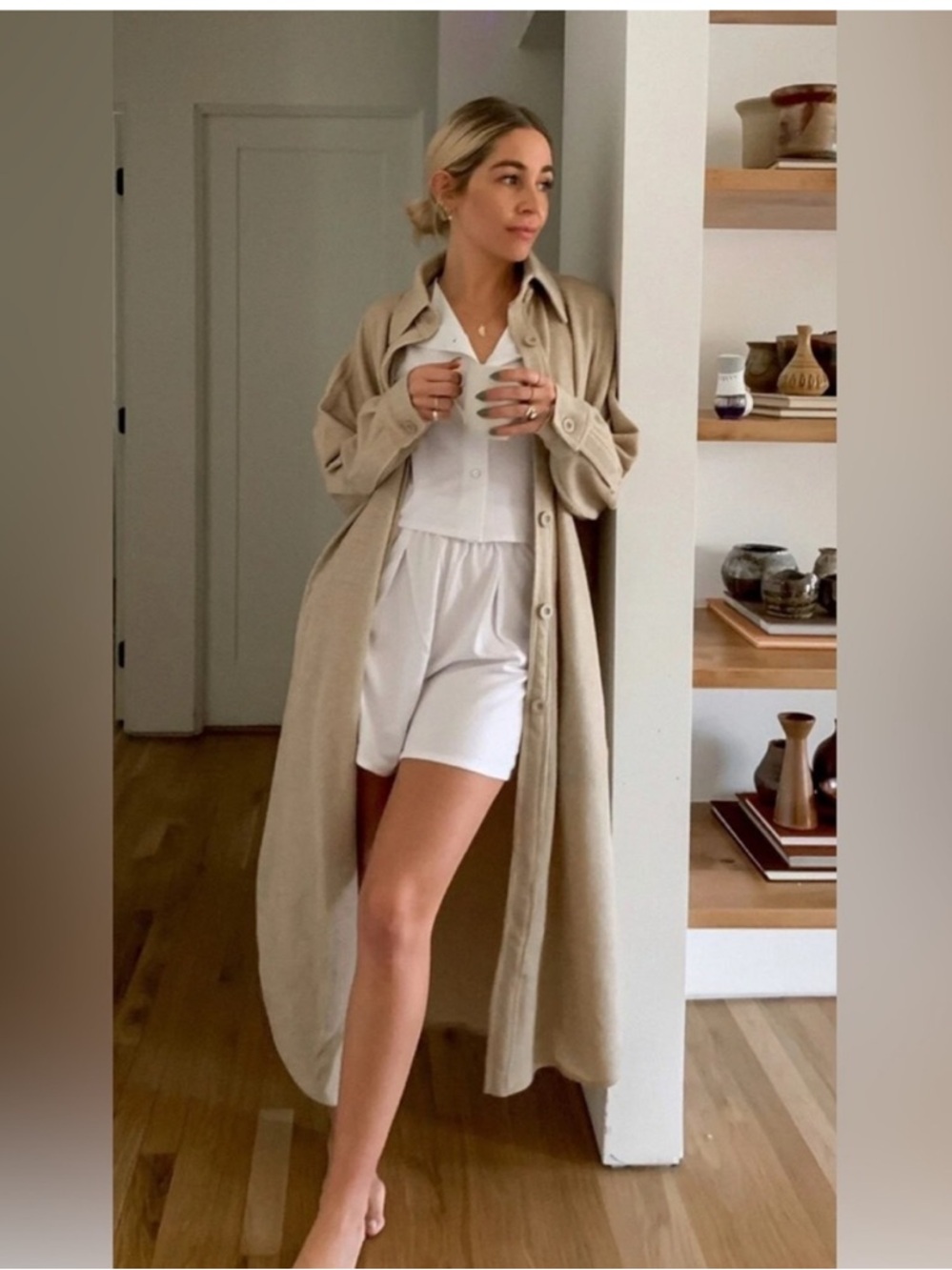 Sedvana Tan Josephine Topper Button Down Duster Shacket Neutral One Size NWT